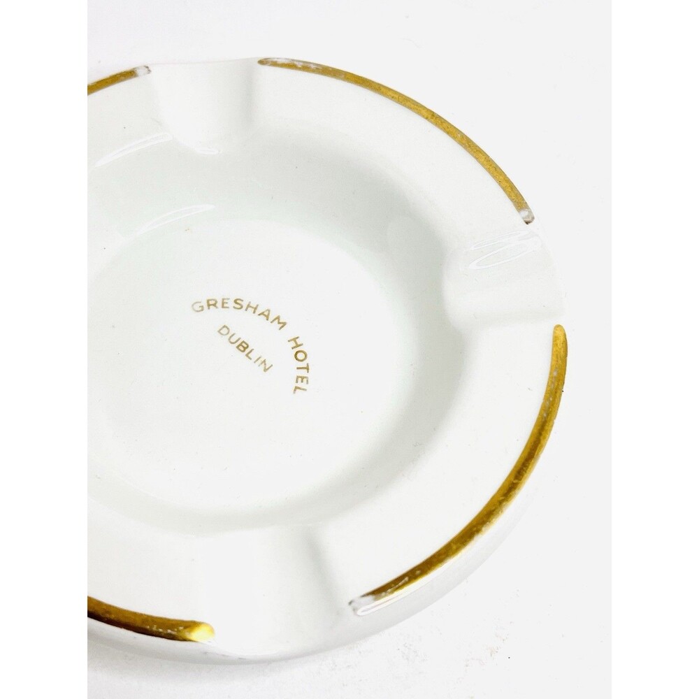 Arklow Ireland Gresham Hotel Dublin Ashtray White Gold Vintage Porcelain - Picture 6 of 14